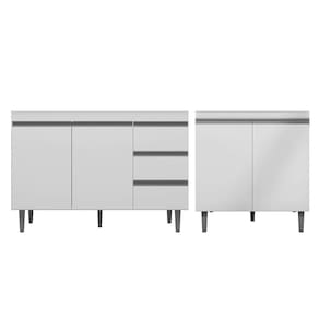 Balcão Gabinete Pia 120Cm E Armário Para Cooktop Branco