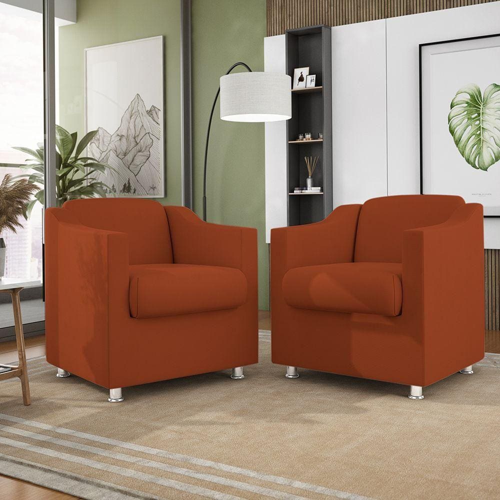 Kit 2 Poltronas Decorativas Reforçada Consultório Sala Suede Cor:Terracota