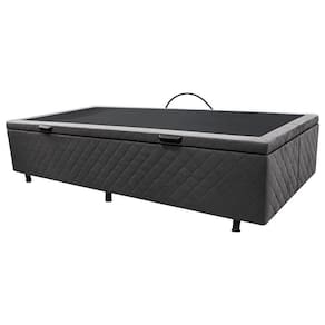 Base Box Baú Para Cama Solteiro 88x188cm Liz S05 Suede Bordado Cinza - Mpozenato