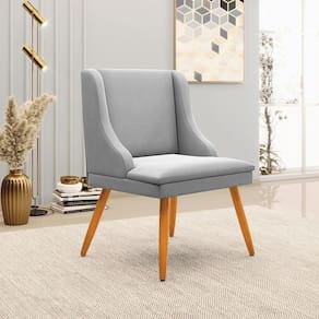 Cadeira Decorativa Sala De Jantar Pés Palito De Madeira Firenze Suede Cinza/natural G19 - Gran Belo