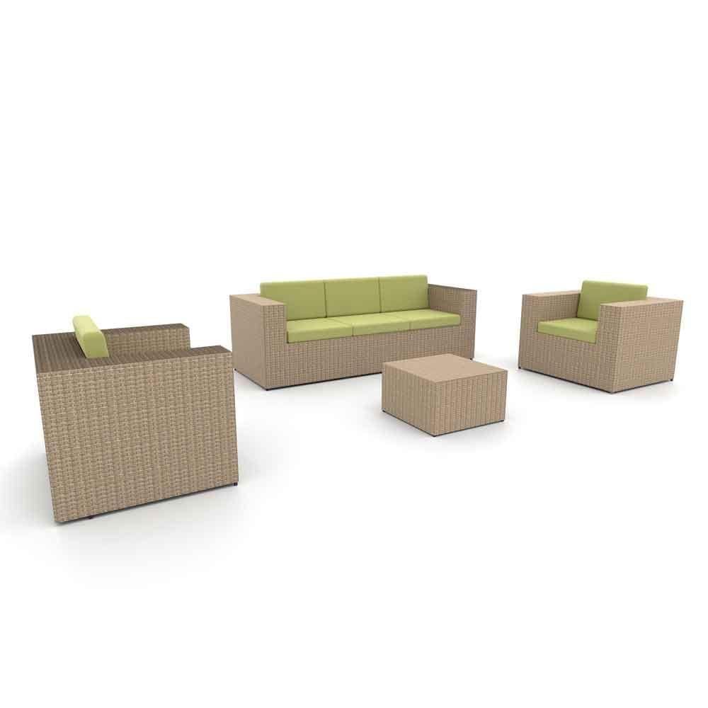 Conjunto De Sofá Fibra Sintética Taipa Quadrado-1 Sofá 3L+2 Poltronas+1 Mesa Centro- Lisato Verde