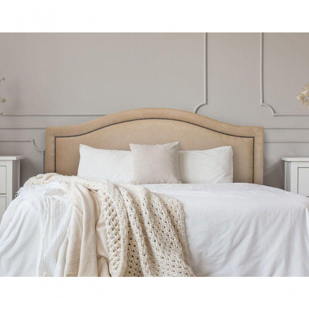 Cabeceira King Curva Luxo 193x60 Suede Bege - Tachas Fumê