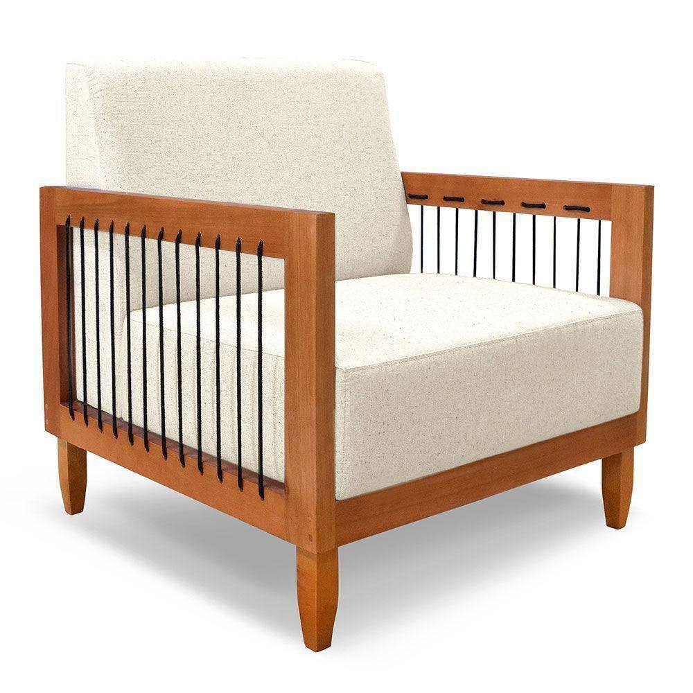 Poltrona Decorativa Marilia Linho Base Em Madeira Castanho - Pallazio Cor Natural