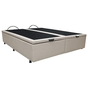Base Box Baú Para Cama Casal King 192x203cm Bipartido Liz S05 Sintético Bege - Mpozenato