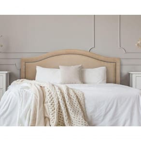 Cabeceira Casal Curva Luxo 140x60 Suede Bege - Tachas Fumê