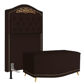 Cabeceira Cama Box Solteiro 90Cm Com Calçadeira Baú Imperial J02 Corano Marrom Escuro