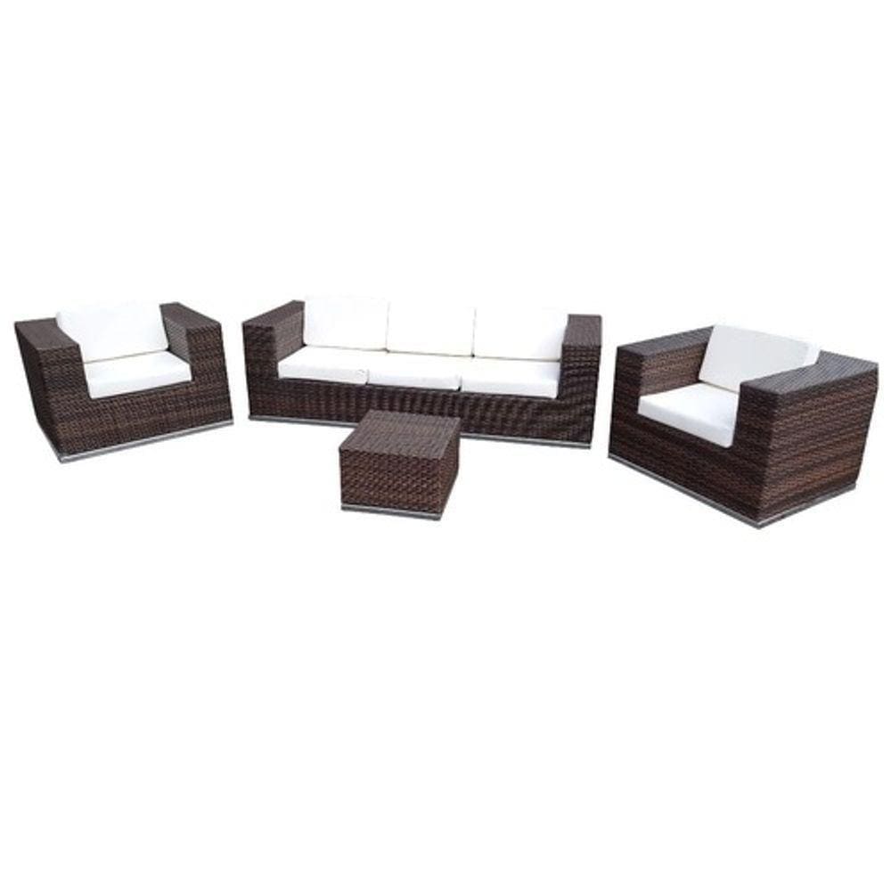 Conjunto De Sofá Fibra Sintética Argila Quadrado-1 Sofá 3L+2 Poltronas+1 Mesa Centro- Duna Cru