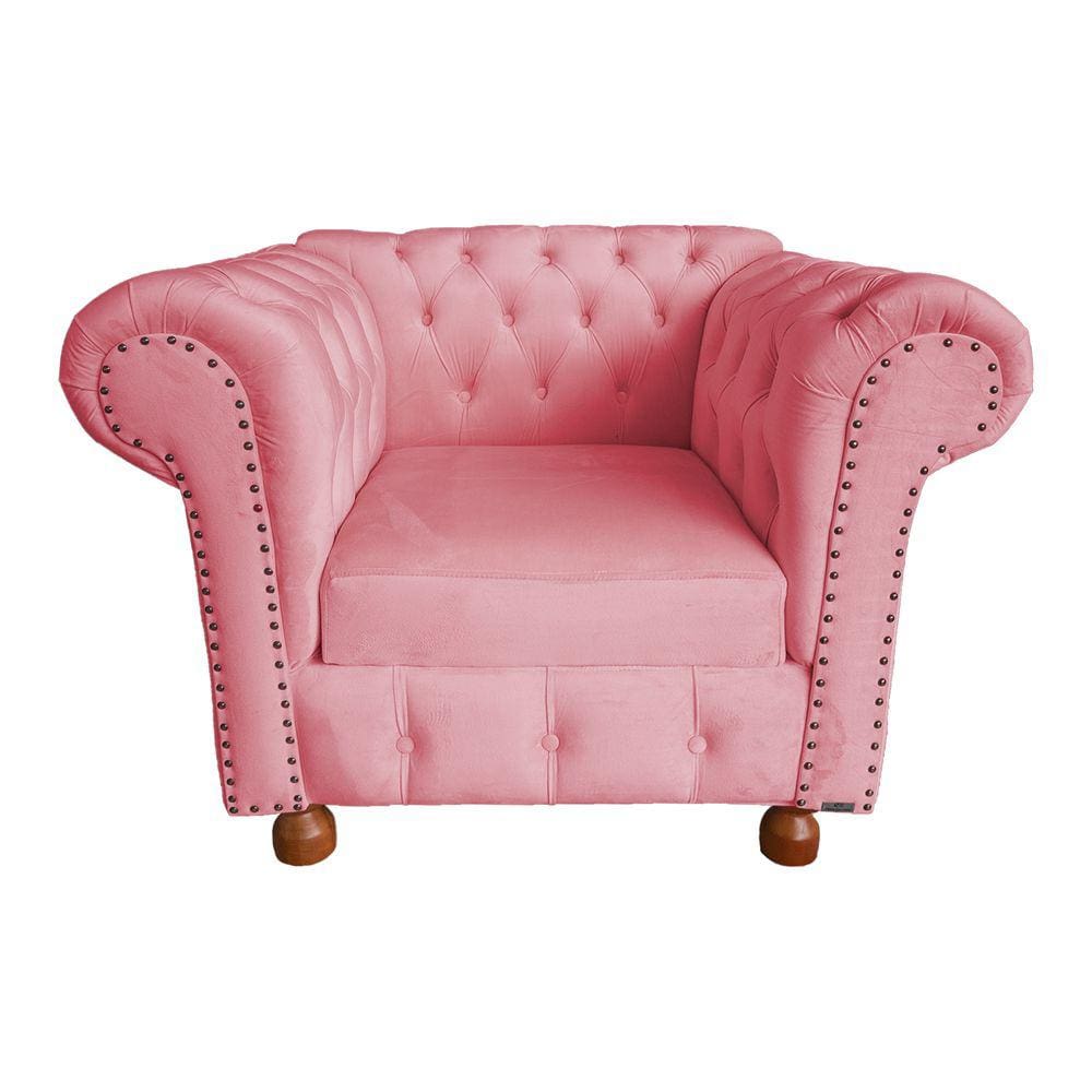 Poltrona Chesterfield Capitone Luis XV Suede Rosa /  Decoracao , Sala estar, tv, recepção, barbearia
