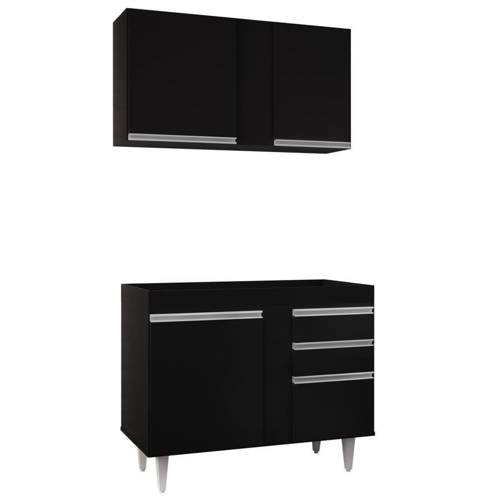 Armário Aéreo Indiana E Balcão Para Pia 100cm Luziania Preto - Lumil