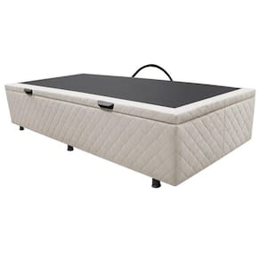 Base Box Baú Para Cama Solteiro 88x188cm Liz S05 Suede Bordado Bege - Mpozenato