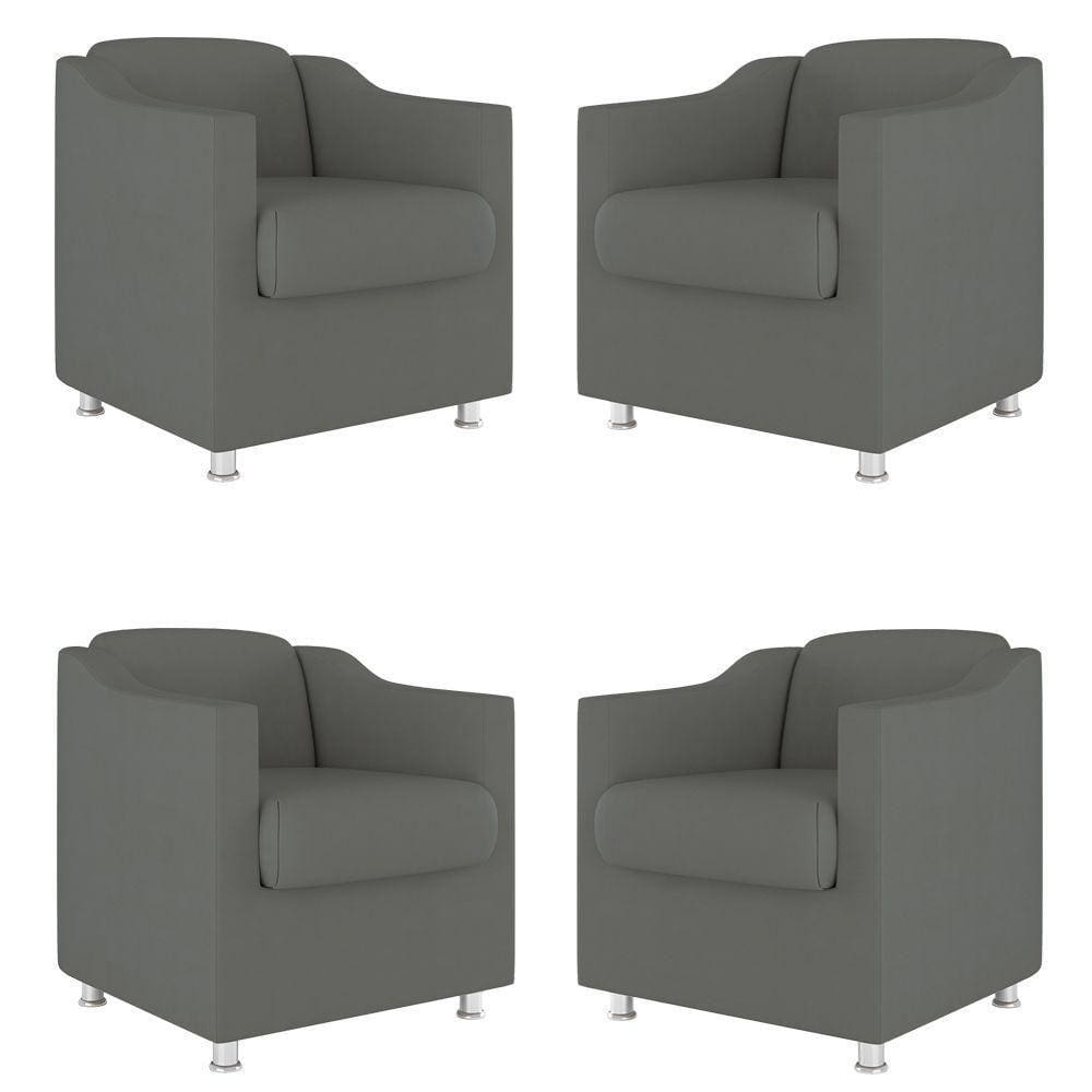 Kit 4 Poltronas Decorativas Clinica Sala Recepção Tecido Suede Cor:Cinza