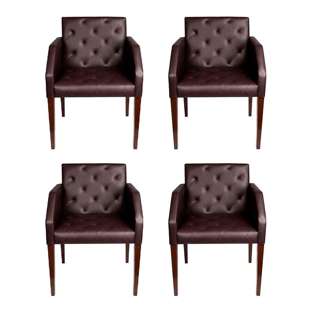 Kit 4 Poltronas Nina Costura Capitonê - Marrom