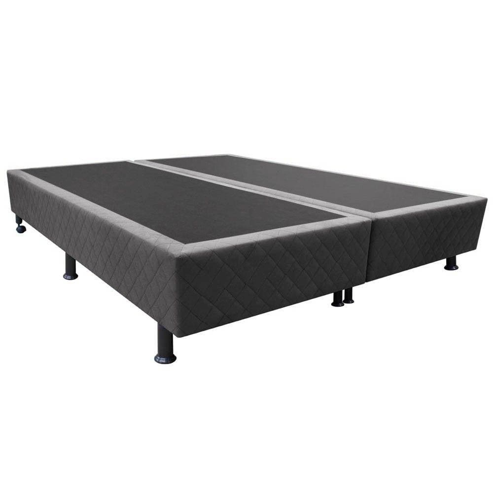 Base Box Para Cama Casal King 192x203cm Bipartido Liz S05 Suede Bordado Cinza - Mpozenato