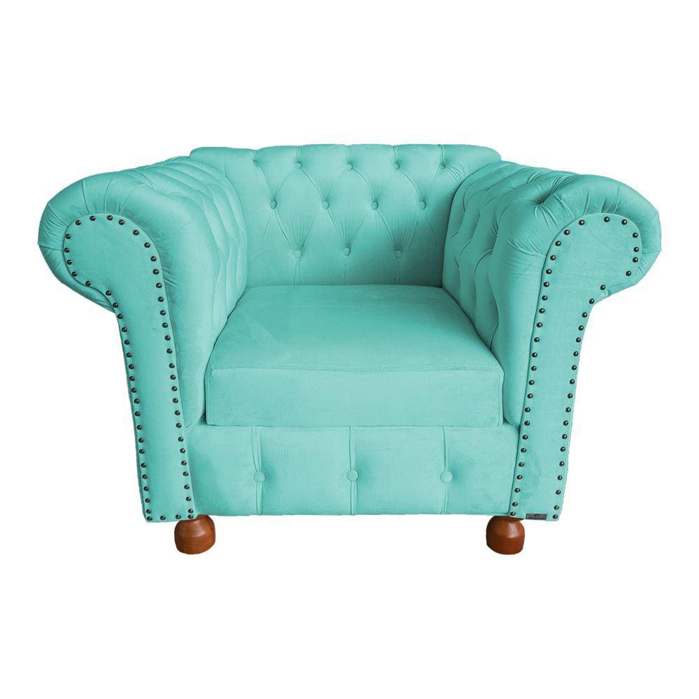 Poltrona Chesterfield Capitone Luis XV Suede TIffany /  Decoracao , Sala estar, tv, recepção, barbearia