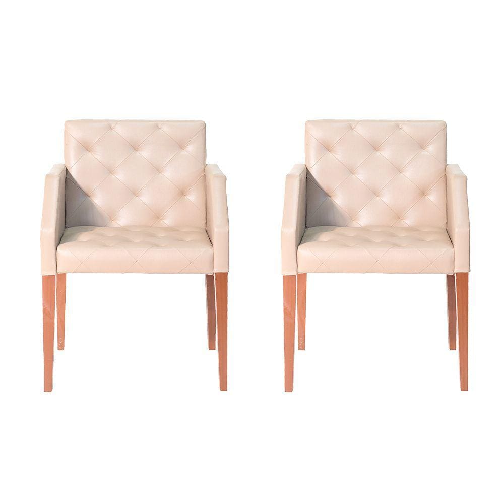 Kit 2 Poltronas Decorativa Nina em Tecido Sintético Costura Capitonê - Bege