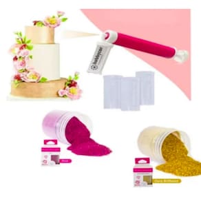 Kit Pulverização Com 2 Glitter ( Ouro e Pink) E Pulverizador Confeitar