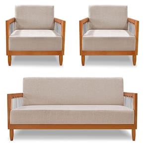 Kit 2 Poltronas E Sofá Living 2 Lugares Marilia 1,60m Linho Base Em Madeira Castanho - Pallazio Cor Areia