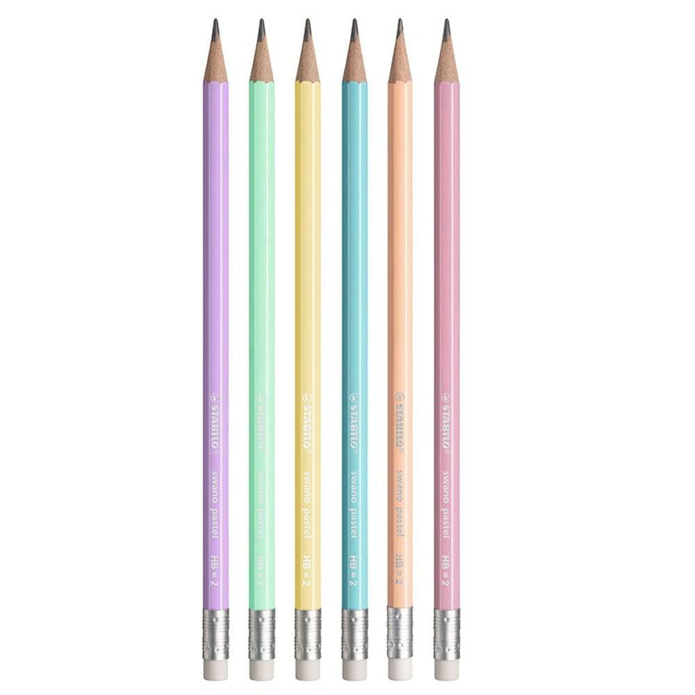 Lápis Preto Nº2 HB Sextavado Stabilo Swano Kit c/ 6 Cores Pastel