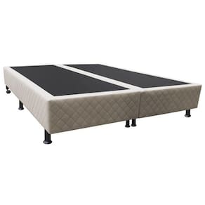 Base Box Para Cama Casal King 192x203cm Bipartido Liz S05 Suede Bordado Bege - Mpozenato
