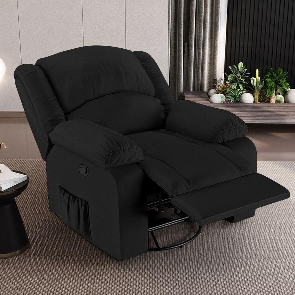 Poltrona Do Papai Reclinável Sala De Cinema Madrid Glider Manual Giratória Pu Preto G23