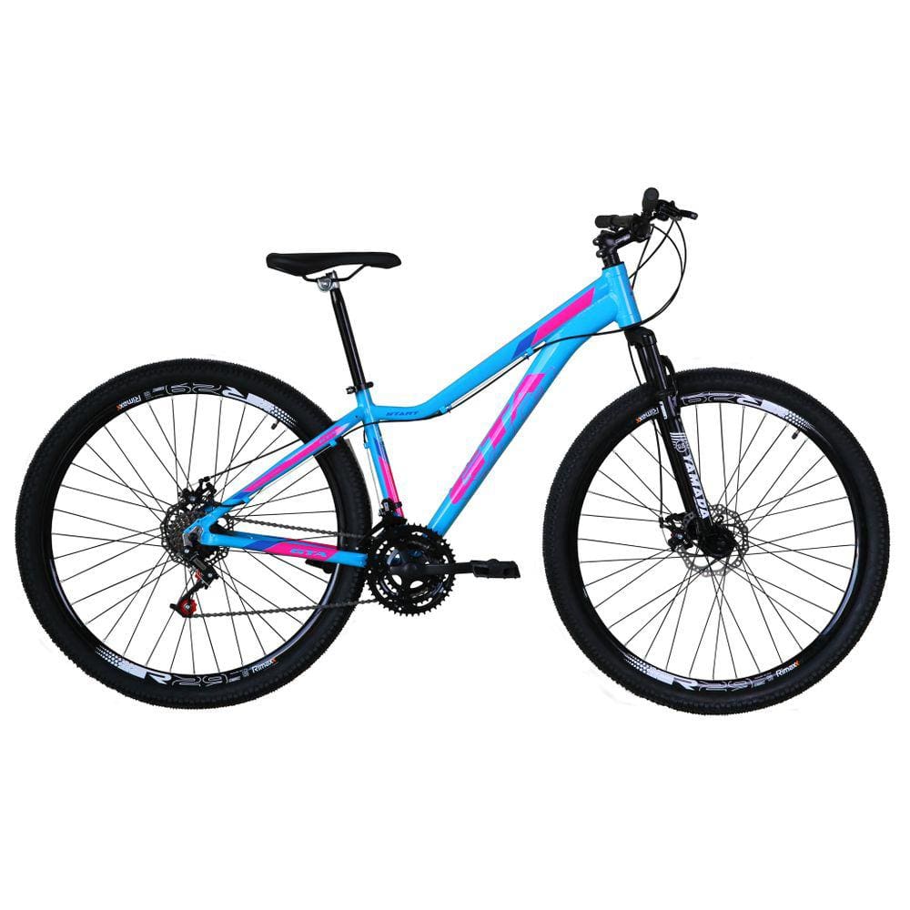 Bicicleta Aro 29 Feminina Gta Start Alumínio 27v Freio a Disco Mecânico Garfo com Suspensão - Azul/Rosa