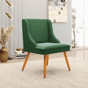 Cadeira Decorativa Sala De Jantar Pés Palito De Madeira Firenze Veludo Verde/natural G19 - Gran Belo