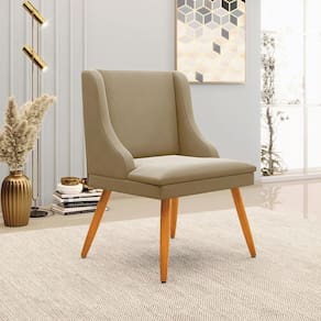 Cadeira Decorativa Sala De Jantar Pés Palito De Madeira Firenze Suede Nude/natural G19 - Gran Belo