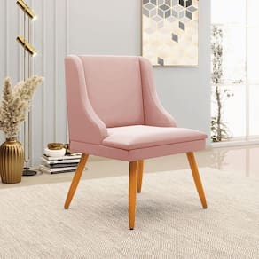 Cadeira Decorativa Sala De Jantar Pés Palito De Madeira Firenze Veludo Rosê/natural G19 - Gran Belo