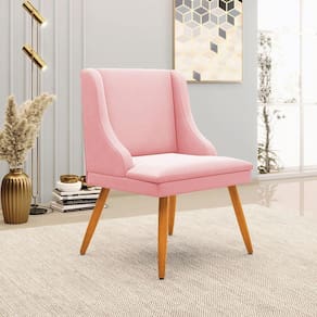 Cadeira Decorativa Sala De Jantar Pés Palito De Madeira Firenze Suede Rosa Bebê/natural