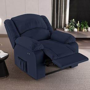 Poltrona Do Papai Reclinável Sala De Cinema Madrid Power Touch Massagem Usb Pu Azul G23