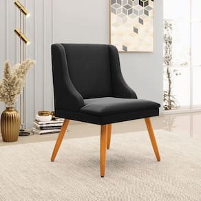 Cadeira Decorativa Sala De Jantar Pés Palito De Madeira Firenze Suede Preto/natural G19 - Gran Belo