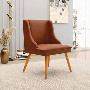 Cadeira Decorativa Sala De Jantar Pés Palito De Madeira Firenze Pu Nozes/natural G19 - Gran Belo