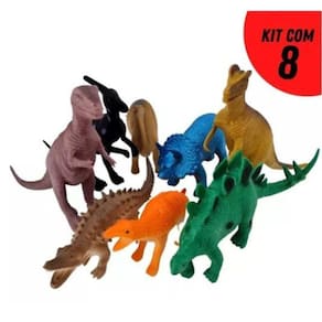 Kit Brinquedo Coleção Dinossauro De Borracha 8 Peças Diferentes Espécies
