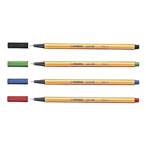 Caneta Hidrográfica 0.4mm STABILO POINT 88 Fineliner Kit c/ 4 Cores
