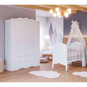 Conjunto Quarto de Bebe com Berço e Guarda Roupa 100% MDF Harmonia Encanto Permóbili Baby Branco
