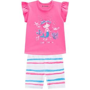 Conjunto Infantil Manga Curta Meia Malha Sereia Feminino  Brandili Baby Ref:34341 P/G