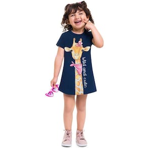 Vestido Infantil Manga Curta Girafa Moletinho Brandili Ref: 24758 1/3