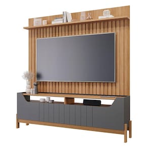 Estante Home Theater para Sala TV 70 com 4 Portas Moema Permóbili Grafite/Nature - 100% MDF