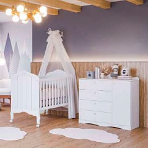 Conjunto Quarto de Bebe com Berço e Comoda com Sapateira 100% MDF Harmonia Encanto Permóbili Baby Branco