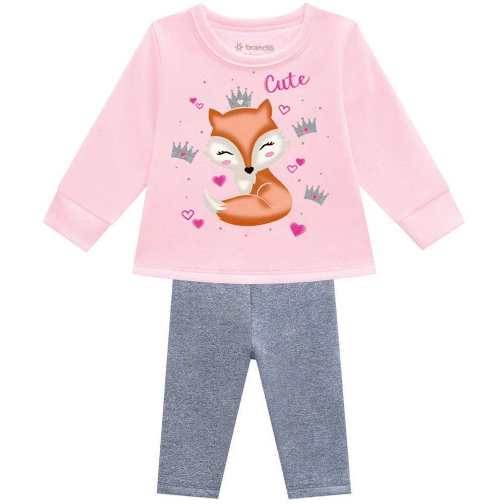 Conjunto Infantil Manga Longa Moletom Raposa Feminino Brandili Ref: 54076 P/G
