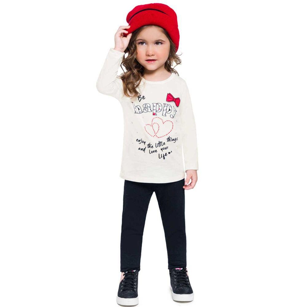 Conjunto Infantil Manga Longa Malha Estampado Feminino Brandili Ref:53914 1/3