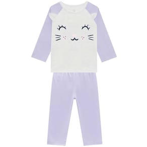 Pijama Infantil Manga Longa Meia Malha Estampado Feminino Brandili Ref:54013 1/3
