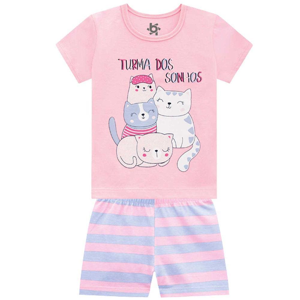 Pijama Infantil Manga Curta Estampado Gatinhos Feminino Brandili Ref:34312 1/3
