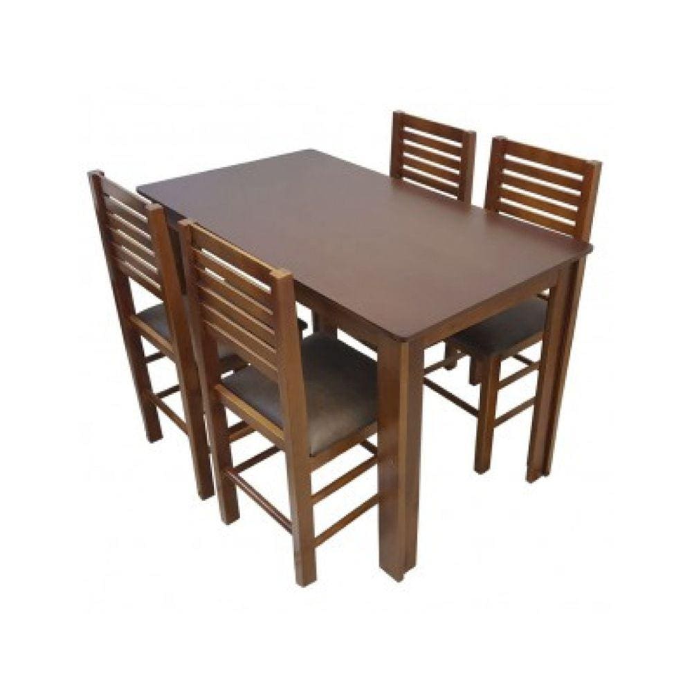 Jogo de Mesa de Madeira 120x70 Laguna com 4 Cadeiras Imbuia Estofado Marrom