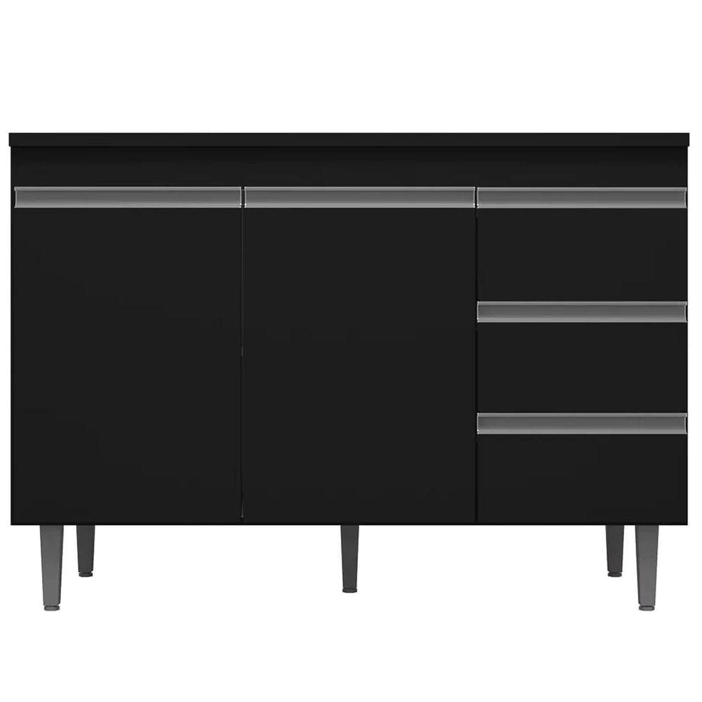 Balcão de Pia 100 cm Adriana 2 Portas 3 Gavetas Preto Fosco