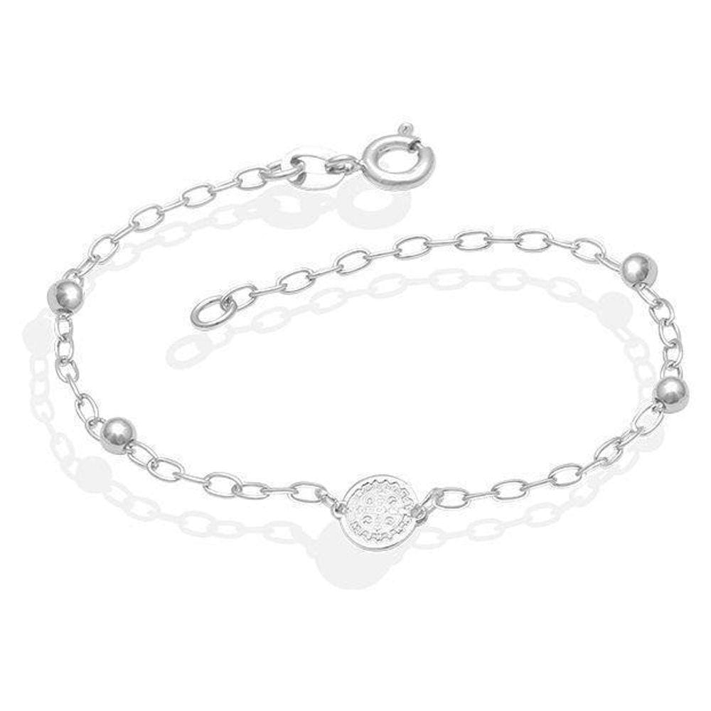 Pulseira De Prata 4 Bolas 4Mm 1 São Bento 8Mm 18Cm