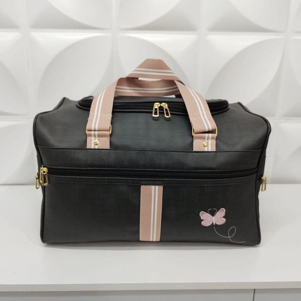 Bolsão Maternidade Preto/Rose Borboleta - Coutre Bolsas