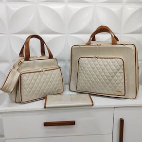 Kit Bolsa Maternidade, Mala e Trocador Marfim Caramelo - Coutre Bolsas