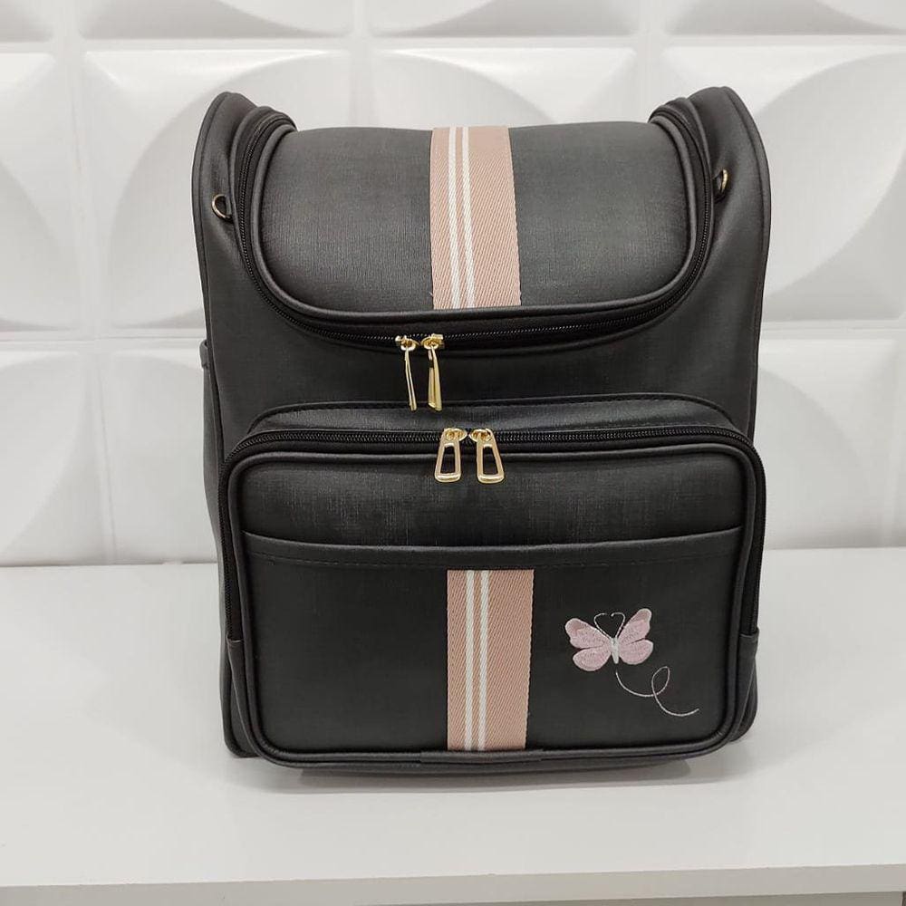 Mochila Maternidade Preta/Rose Borboleta - Coutre Bolsas