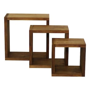 Kit 3 Nichos De Madeira Mdf - 30X30X15 Cm - Marrom